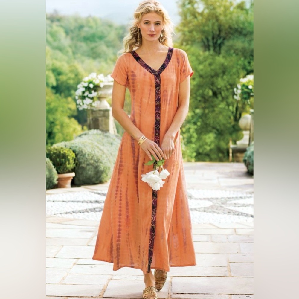 Soft Surroundings Kaftan Sunset Bali Maxi Dress Size M NWOT